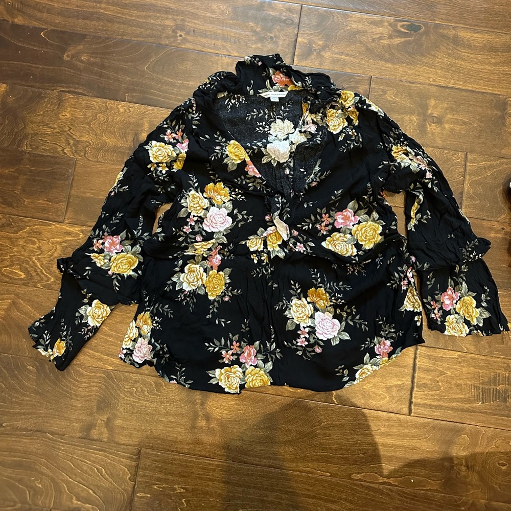 Black floral blouse